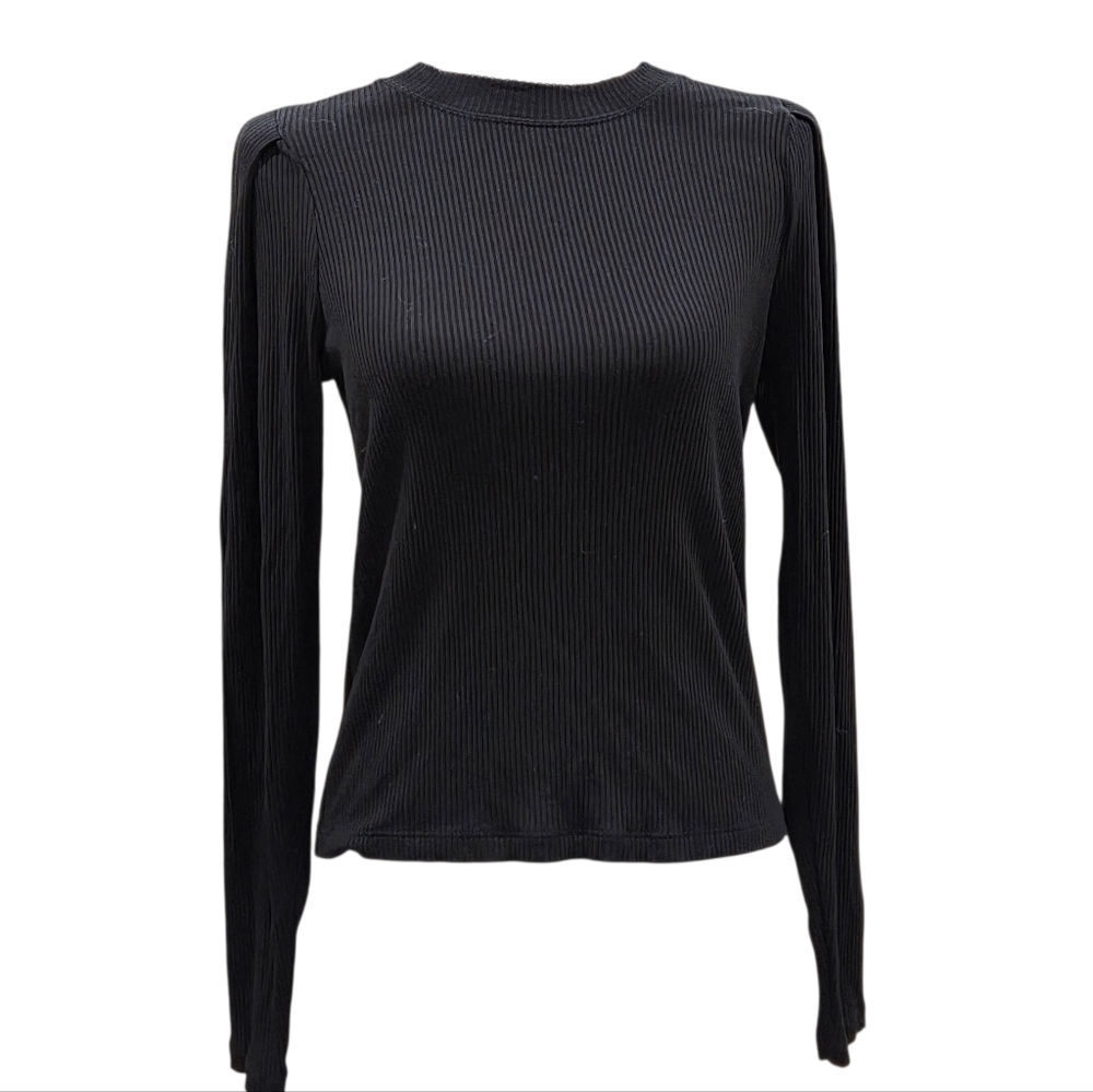 Soft Joie Ribbed Crewneck Long Sleeve Top Shirt Black Small